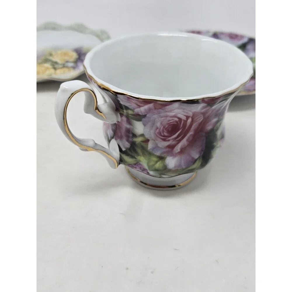 VINTAGE TEA CUP & SAUCER BUNDLE YELLOW PINK ROSES FLORAL BETTY PLATNER